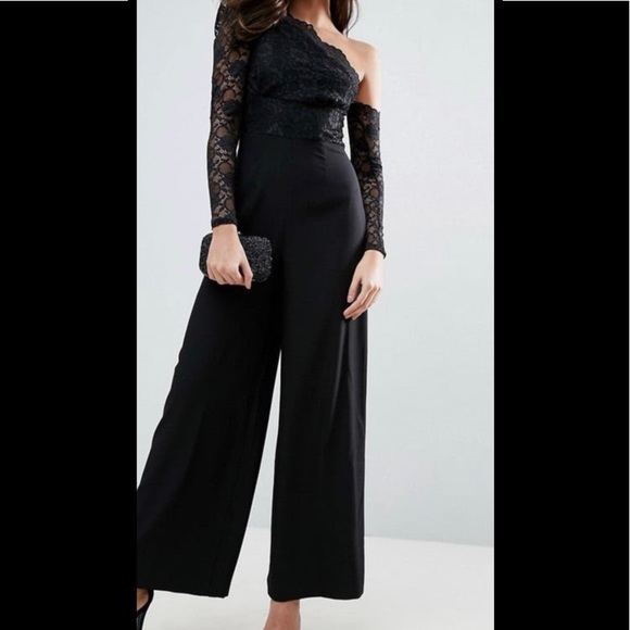 ASOS Pants - ASOS asymmetric lace top occasion jumpsuit size 6 pantsuit long sleeve